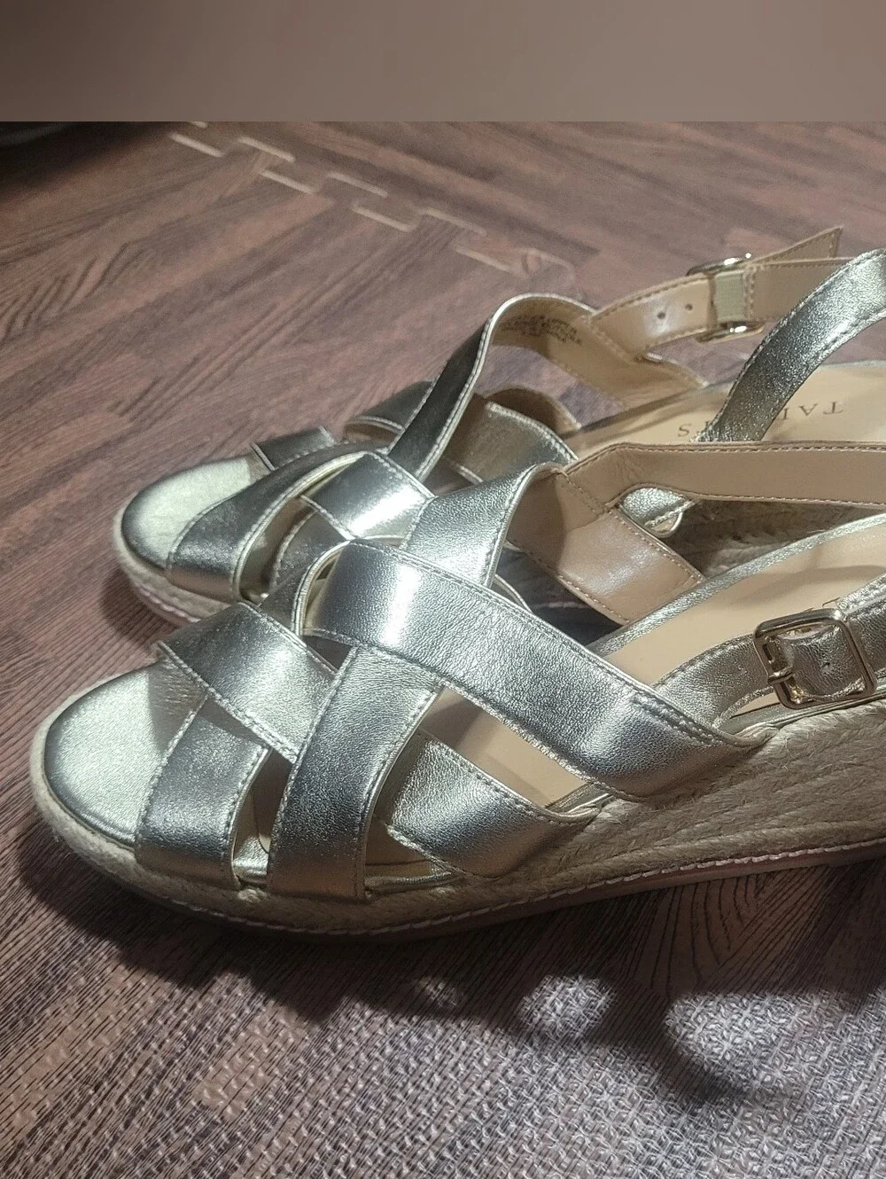 Talbots Gold Espardrille Wedge Strappy Sandals Size 8.5M Slingback